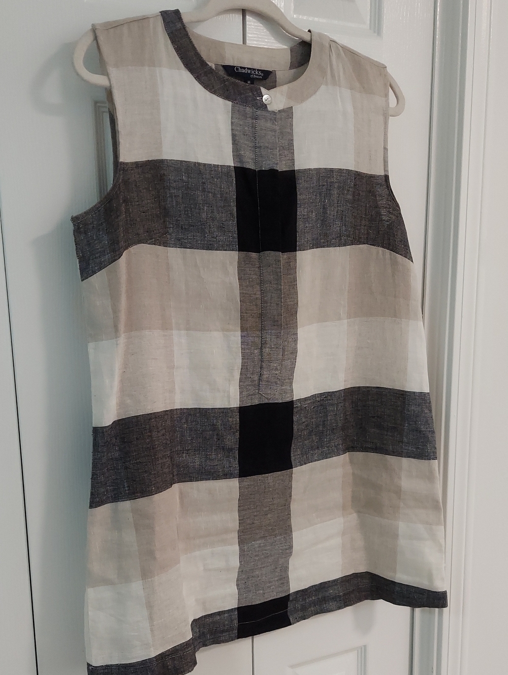 Chadwicks of Boston Linen Tunic Top, Size M, Buffalo Check Plaid, Neutral